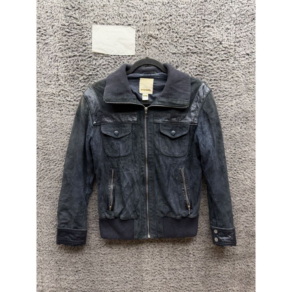 Vintage Y2k Diesel Suede Lamb Leather Full-Zip Bomber Jacket Black Men's Size S